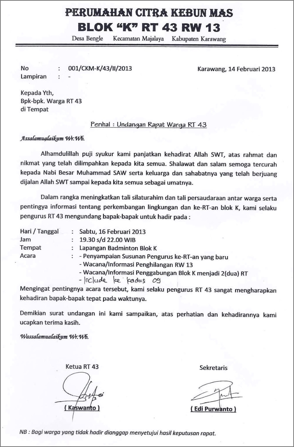 Contoh Surat Undangan Rapat Hasil Survei
