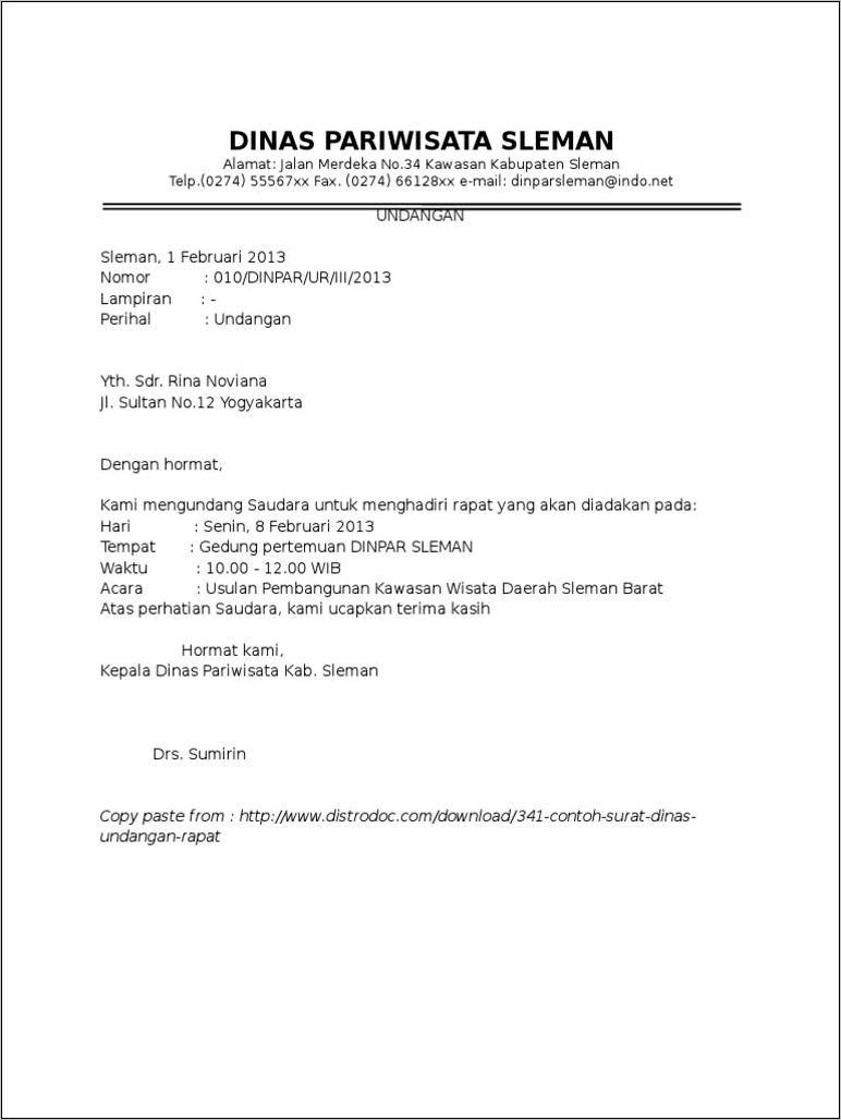 Contoh Surat Undangan Rapat Hormat Kami