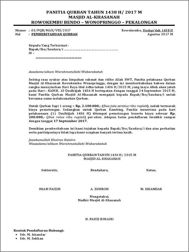Contoh Surat Undangan Rapat Idul Adha Doc