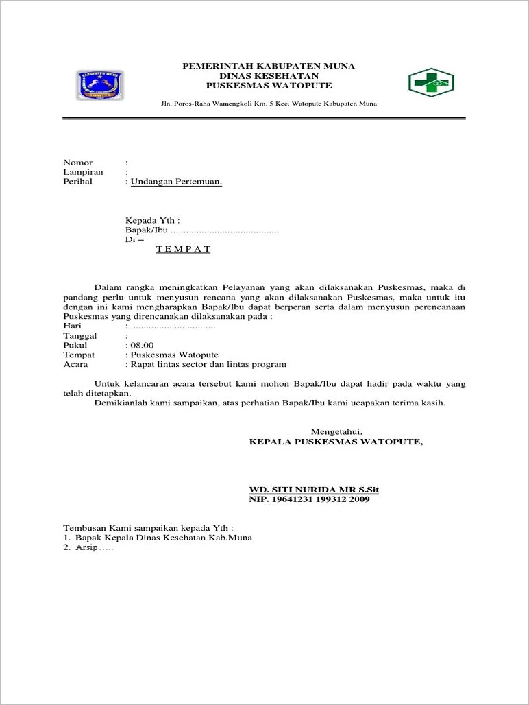 Contoh Surat Undangan Rapat Internal Puskesmas