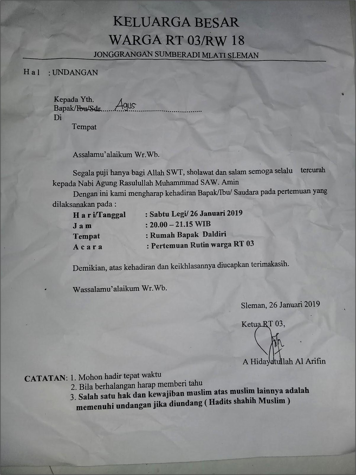 Contoh Surat Undangan Rapat Islam