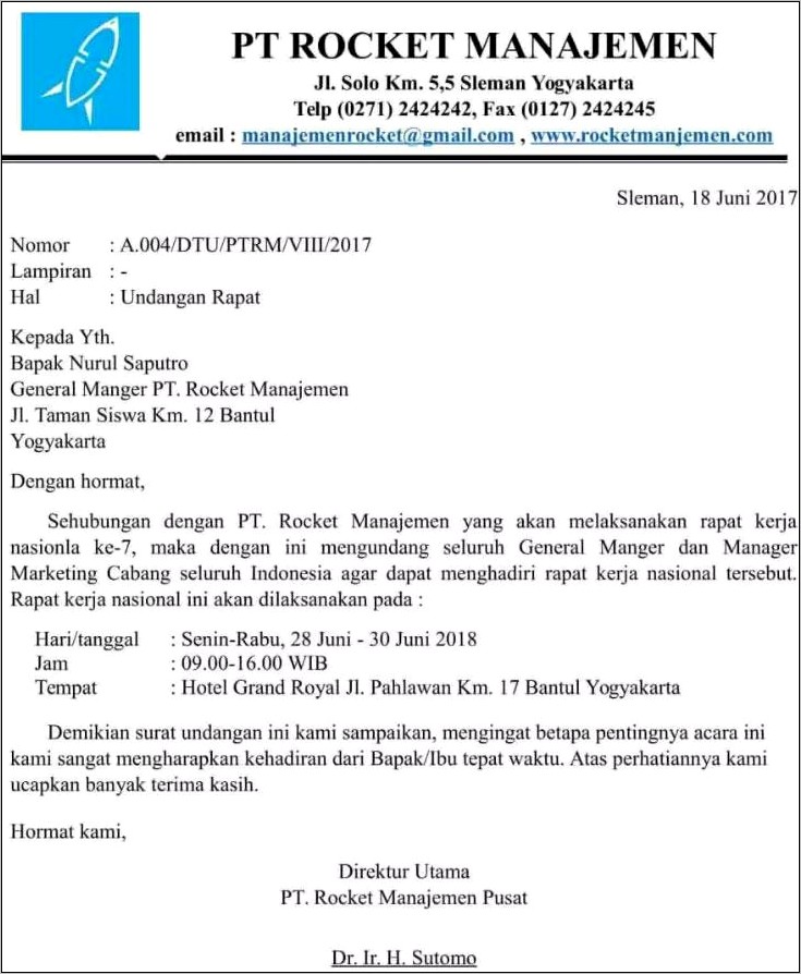 Contoh Surat Undangan Rapat Kantor Resmi