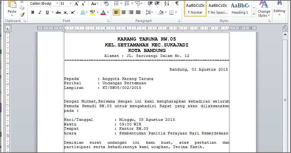 Contoh Surat Undangan Rapat Karang Taruna Doc