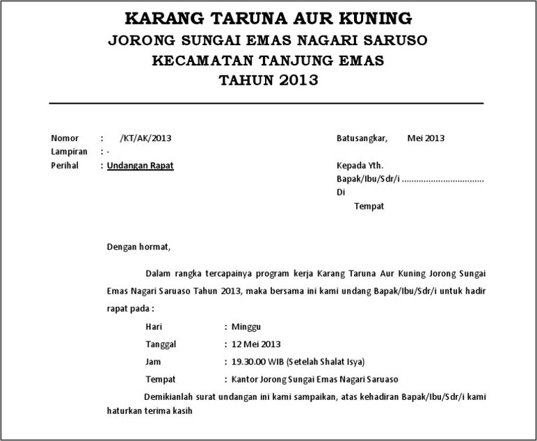 Contoh Surat Undangan Rapat Karang Taruna Docx