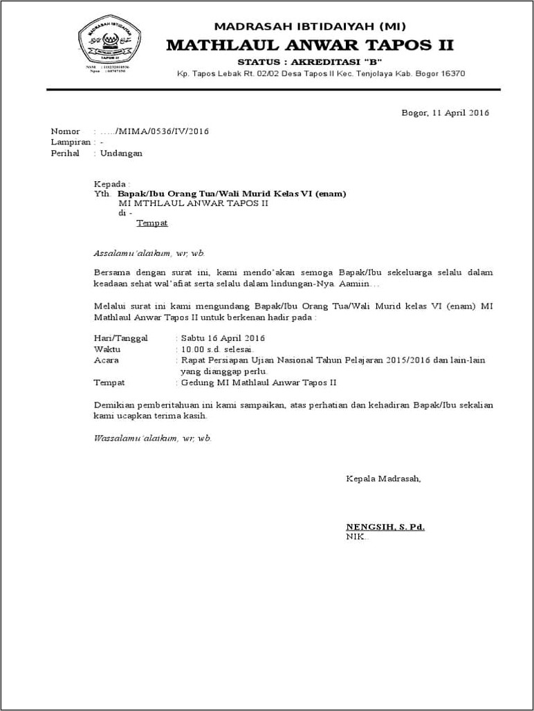Contoh Surat Undangan Rapat Ke Desa