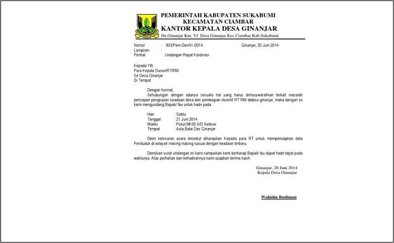 Contoh Surat Undangan Rapat Kegiatan Gereja