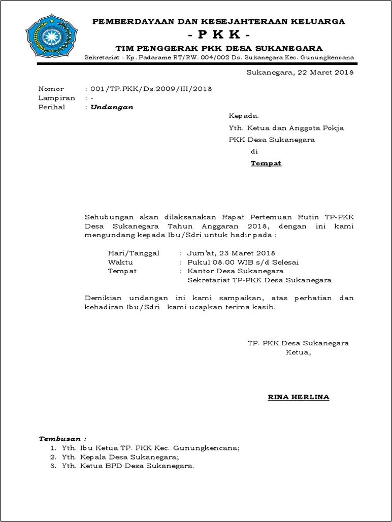 Contoh Surat Undangan Rapat Kegiatan Hut Ri
