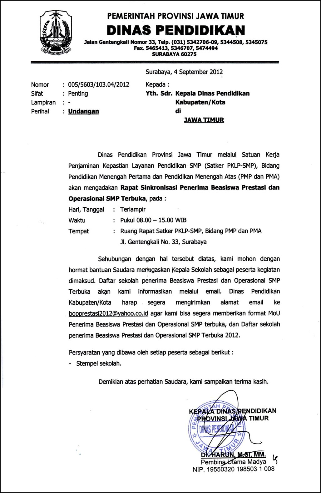 Contoh Surat Undangan Rapat Kelas