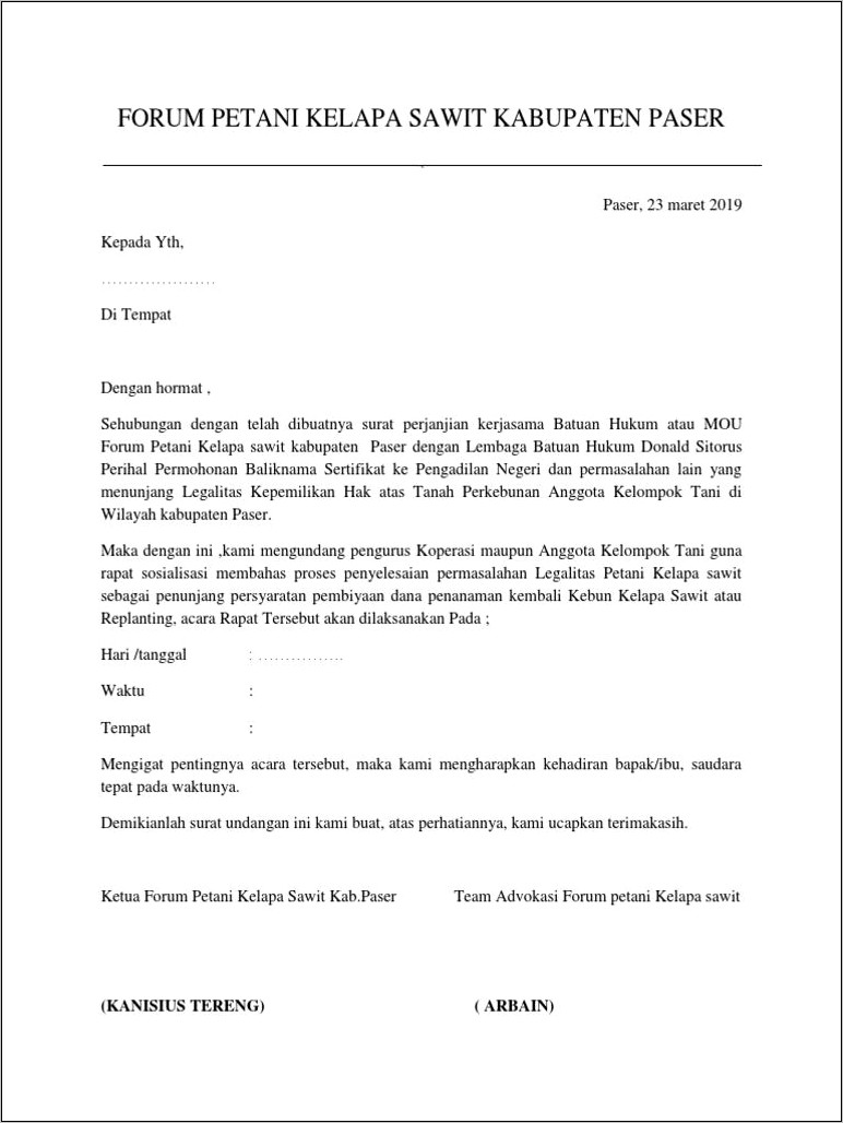 Contoh Surat Undangan Rapat Kelompok Tani