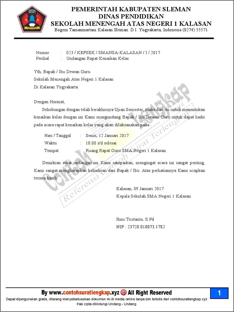 Contoh Surat Undangan Rapat Kenegaraan
