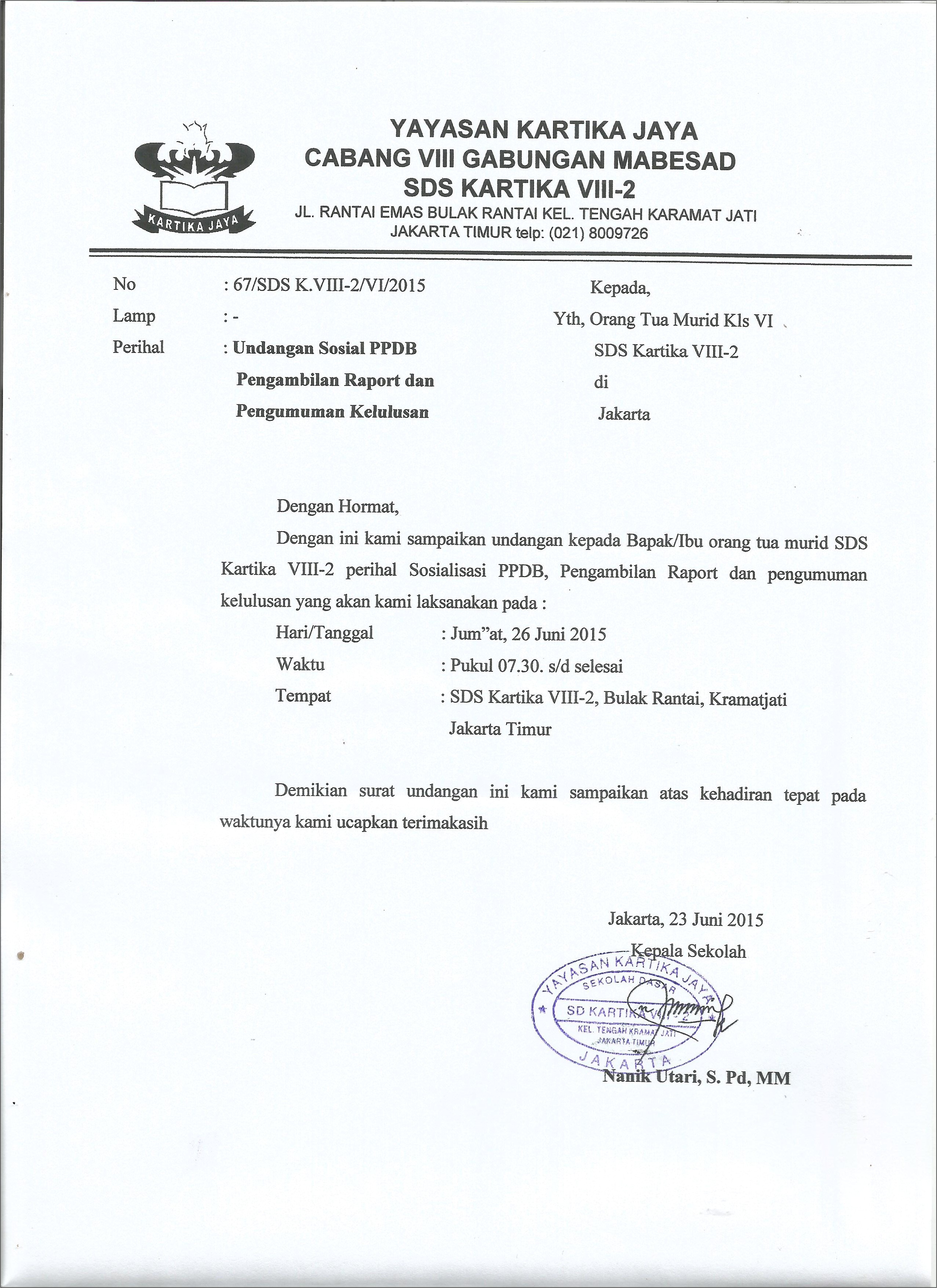Contoh Surat Undangan Rapat Kepada Orang Tua Siswa