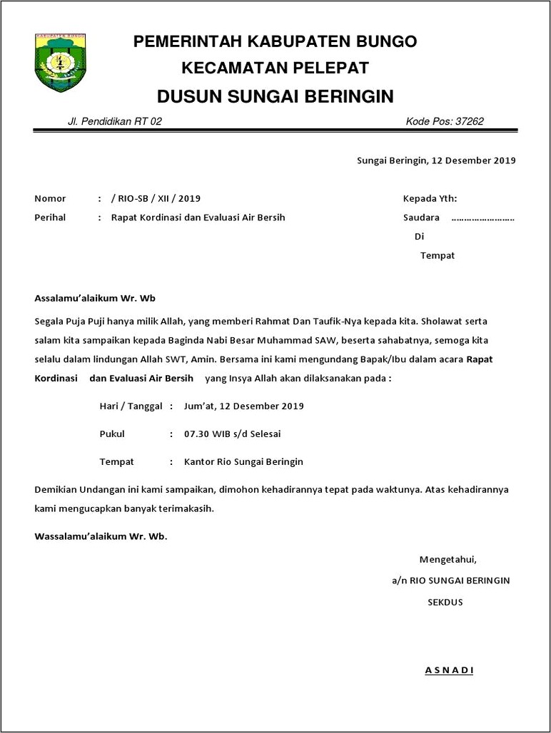 Contoh Surat Undangan Rapat Kepala Desa