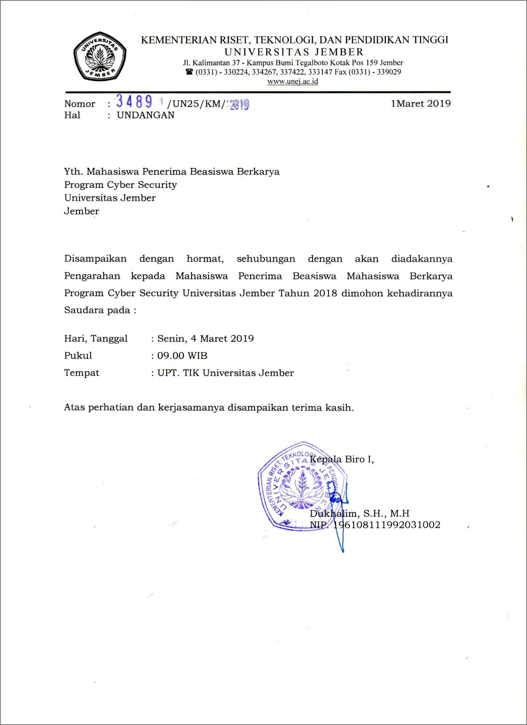 Contoh Surat Undangan Rapat Kip