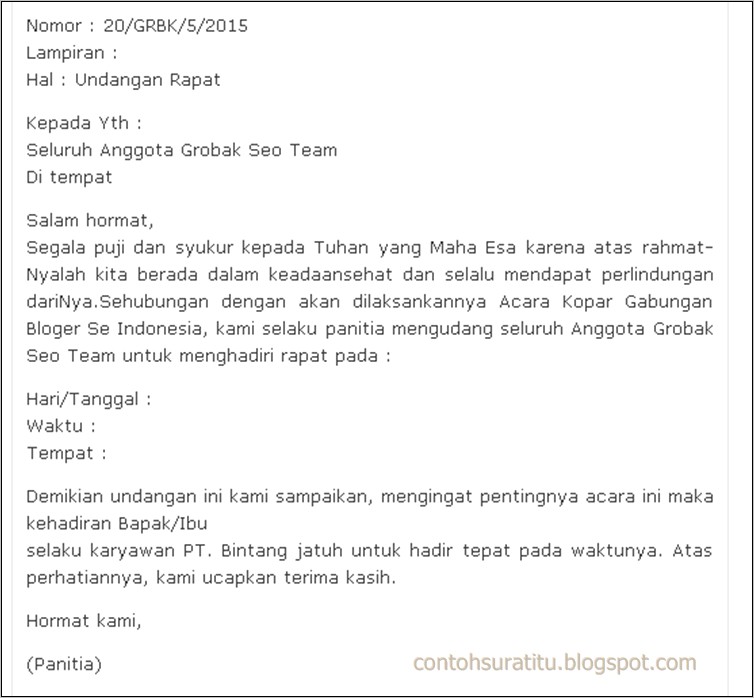 Contoh Surat Undangan Rapat Klarifikasi