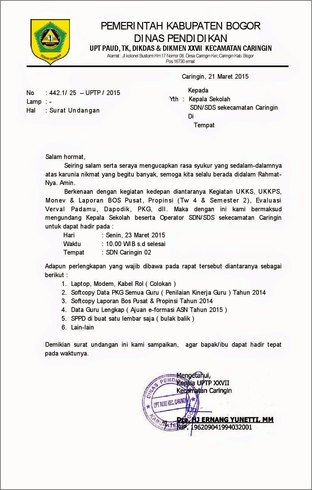 Contoh Surat Undangan Rapat Komite Medik