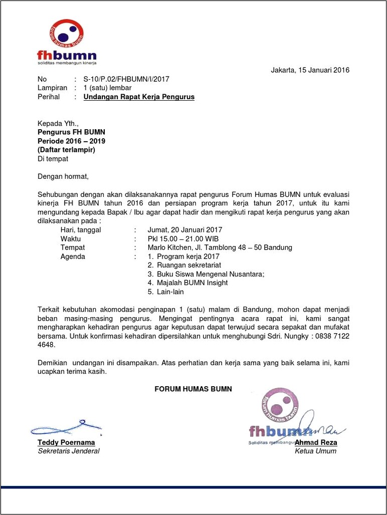 Contoh Surat Undangan Rapat Komunitas