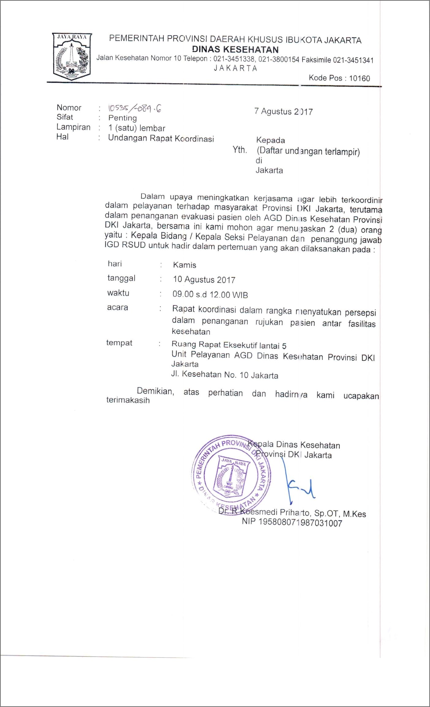 Contoh Surat Undangan Rapat Koordinasi Skpd
