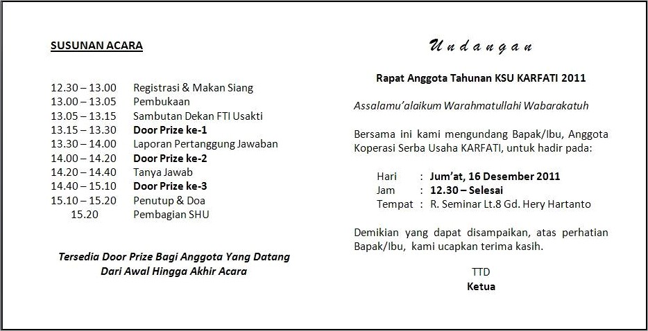 Contoh Surat Undangan Rapat Koperasi Bank Bca