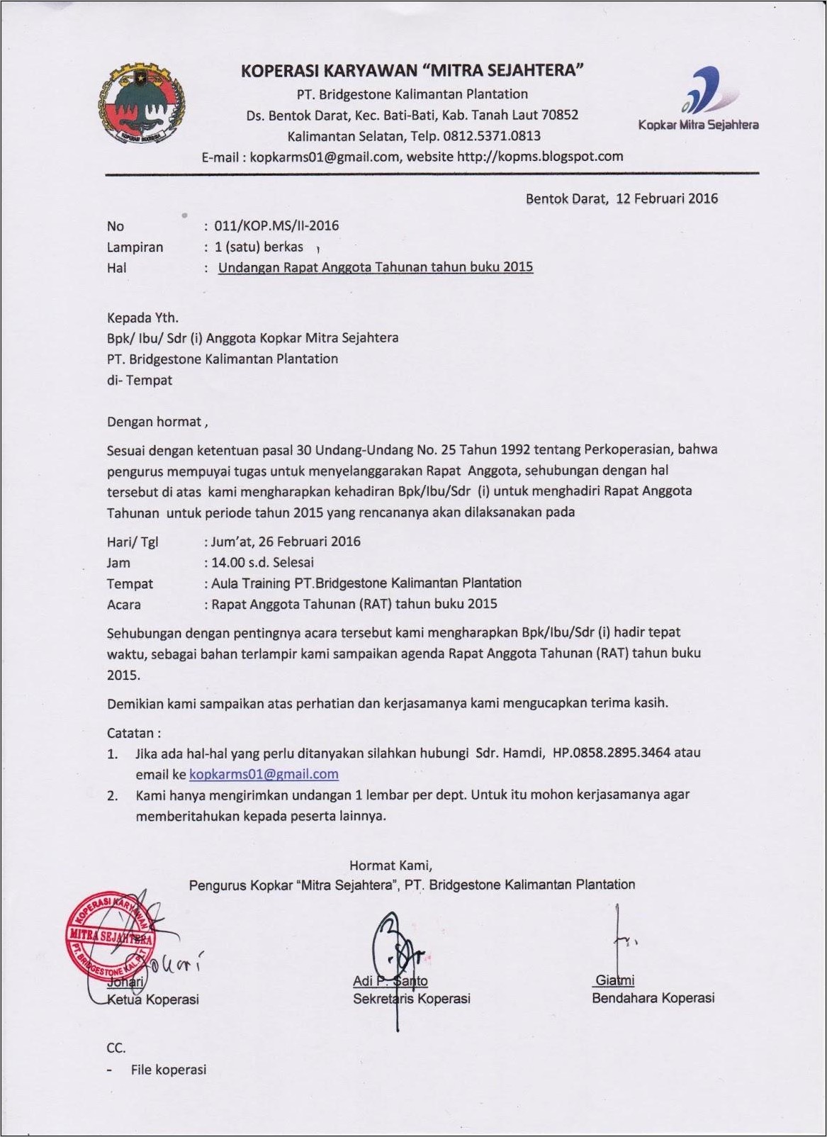 Contoh Surat Undangan Rapat Koperasi Doc