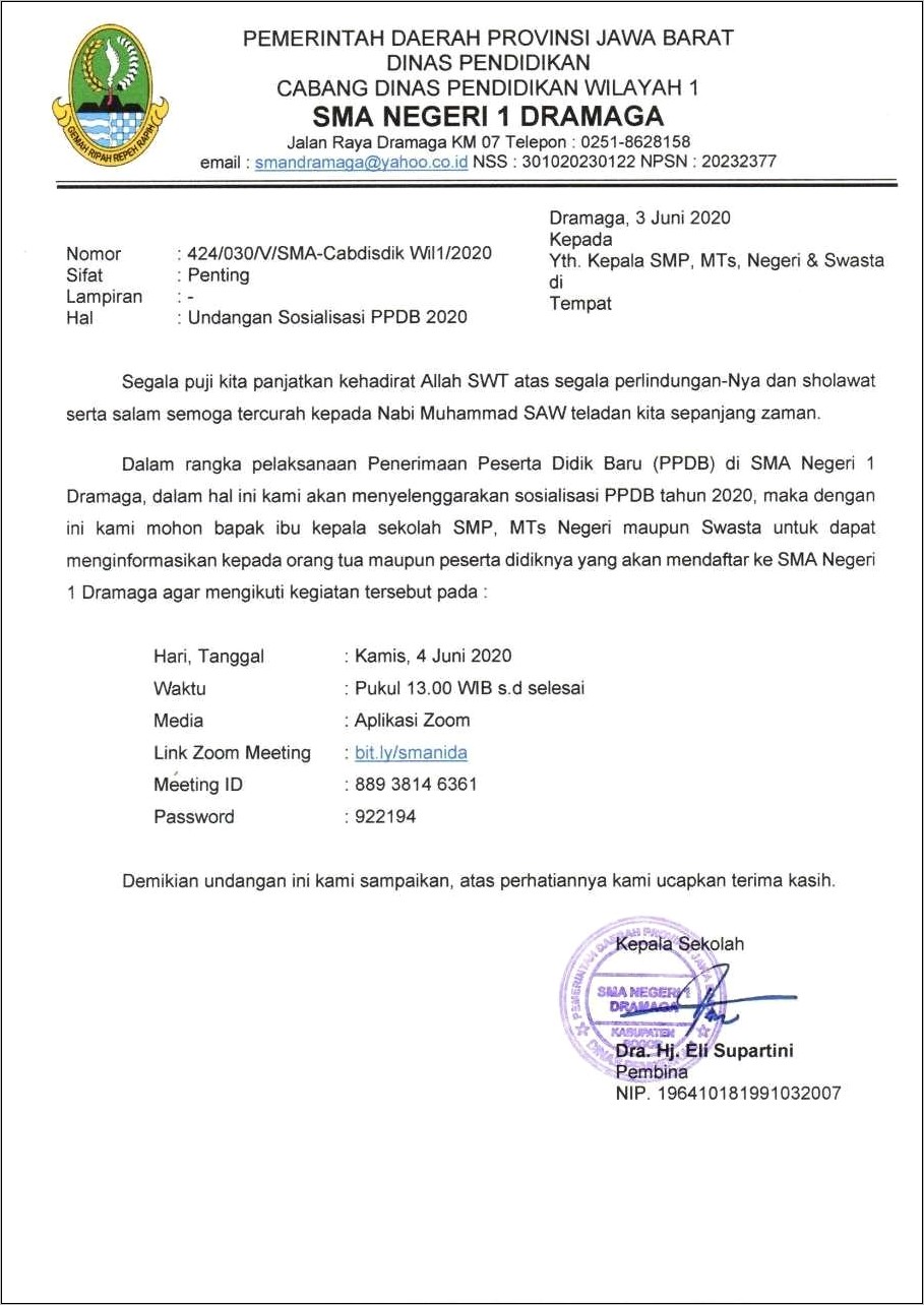 Contoh Surat Undangan Rapat Koperasi Sekolah