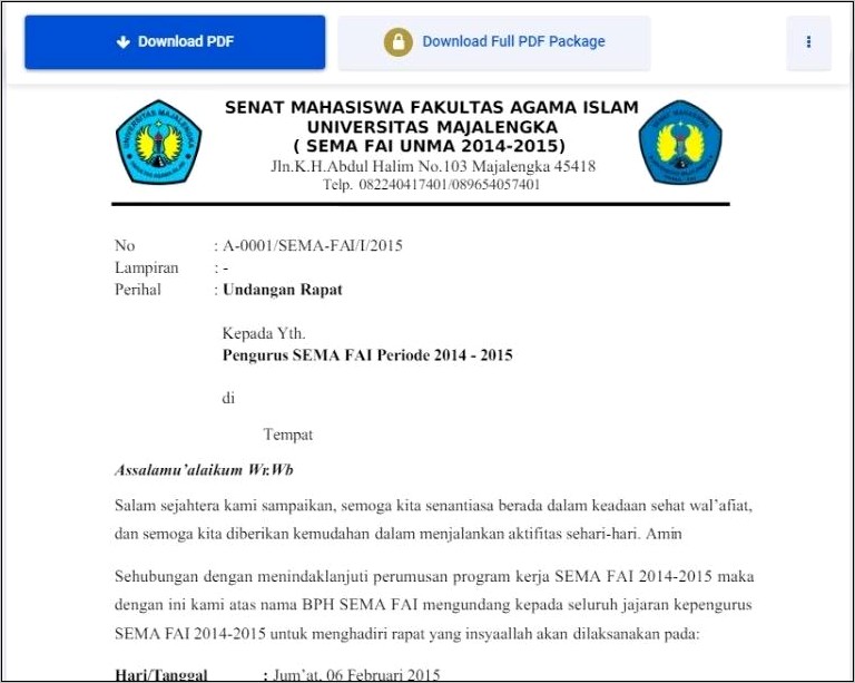 Contoh Surat Undangan Rapat Kurikulum