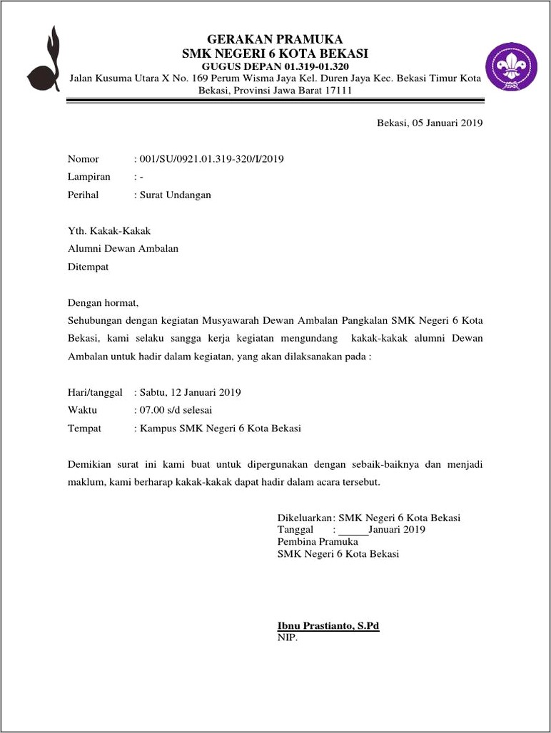 Contoh Surat Undangan Rapat Kwarran