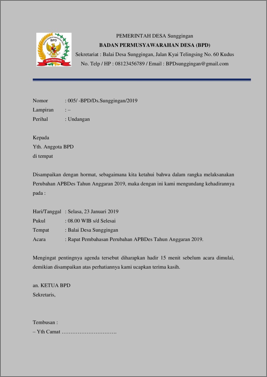 Contoh Surat Undangan Rapat Lampiran
