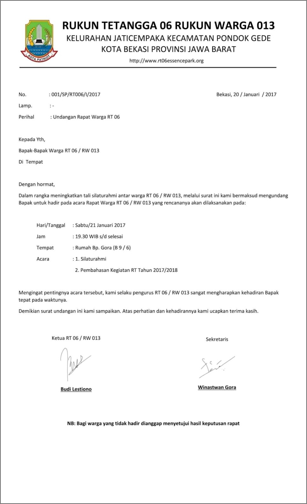 Contoh Surat Undangan Rapat Lingkungan Rt