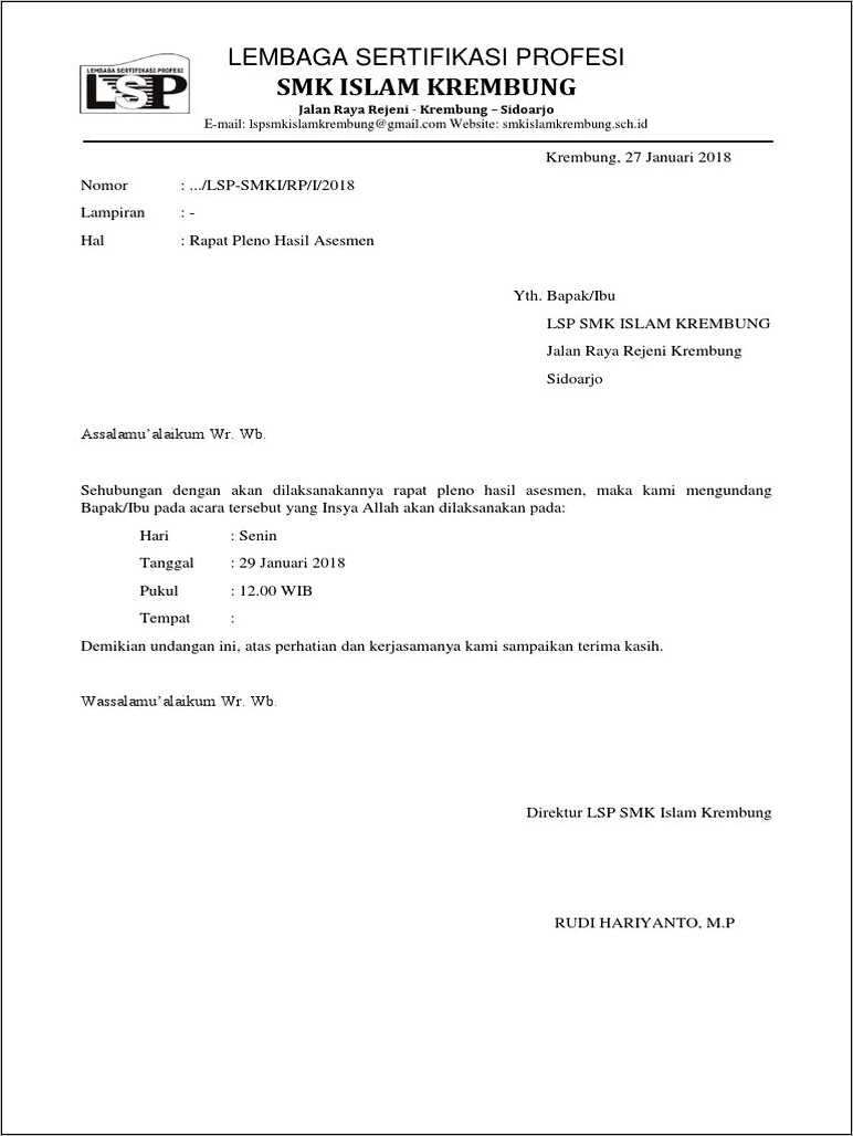 Contoh Surat Undangan Rapat Lsp