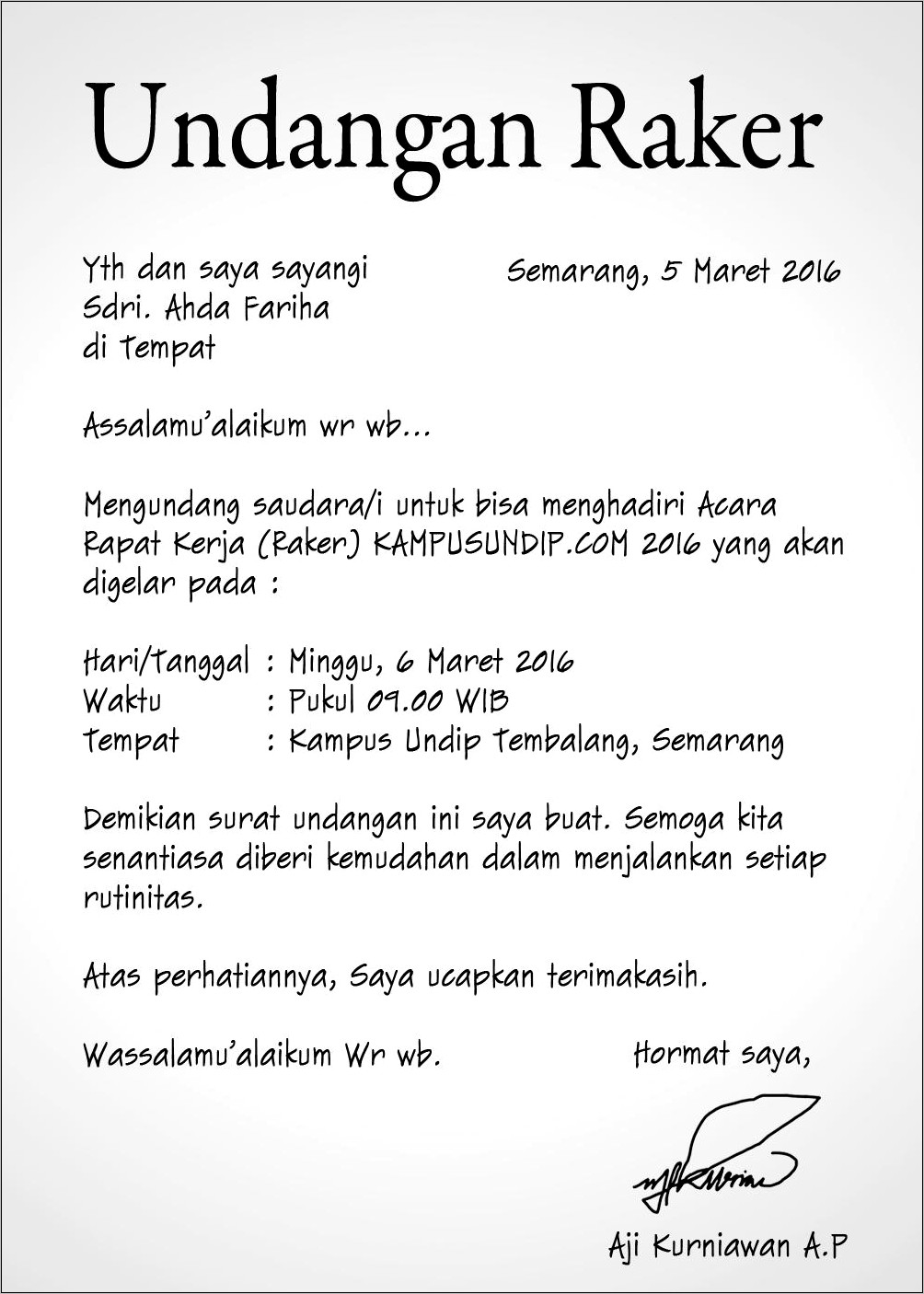 Contoh Surat Undangan Rapat Mahasiswa Ubp Karawang