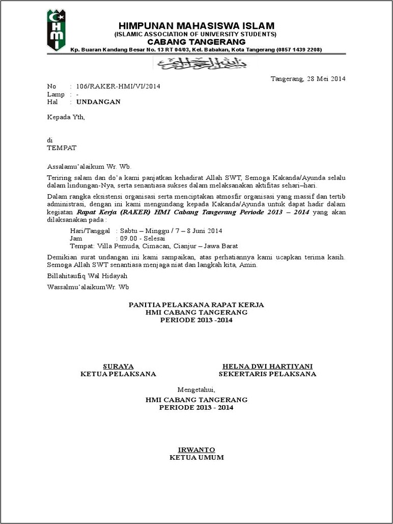 Contoh Surat Undangan Rapat Mahasiswa Ubp