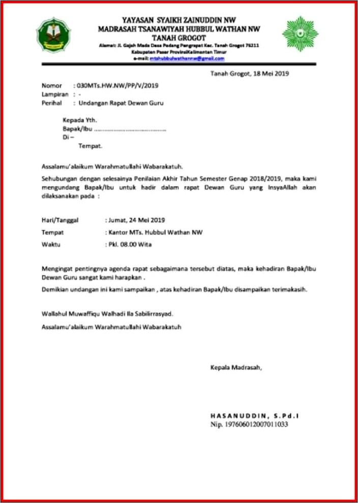 Contoh Surat Undangan Rapat Masjid Doc