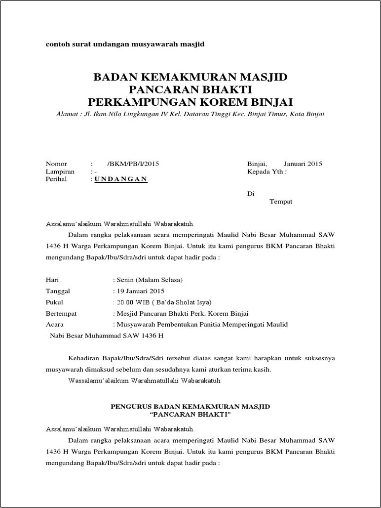 Contoh Surat Undangan Rapat Masjid Pdf