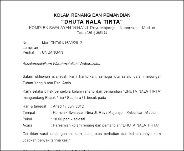 Contoh Surat Undangan Rapat Membuka Cabang Baru
