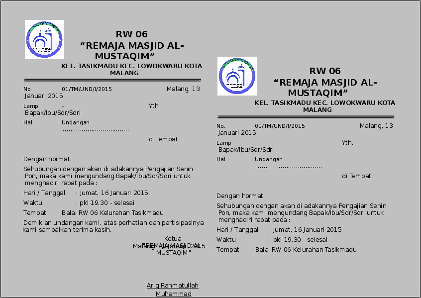 Contoh Surat Undangan Rapat Mesjid