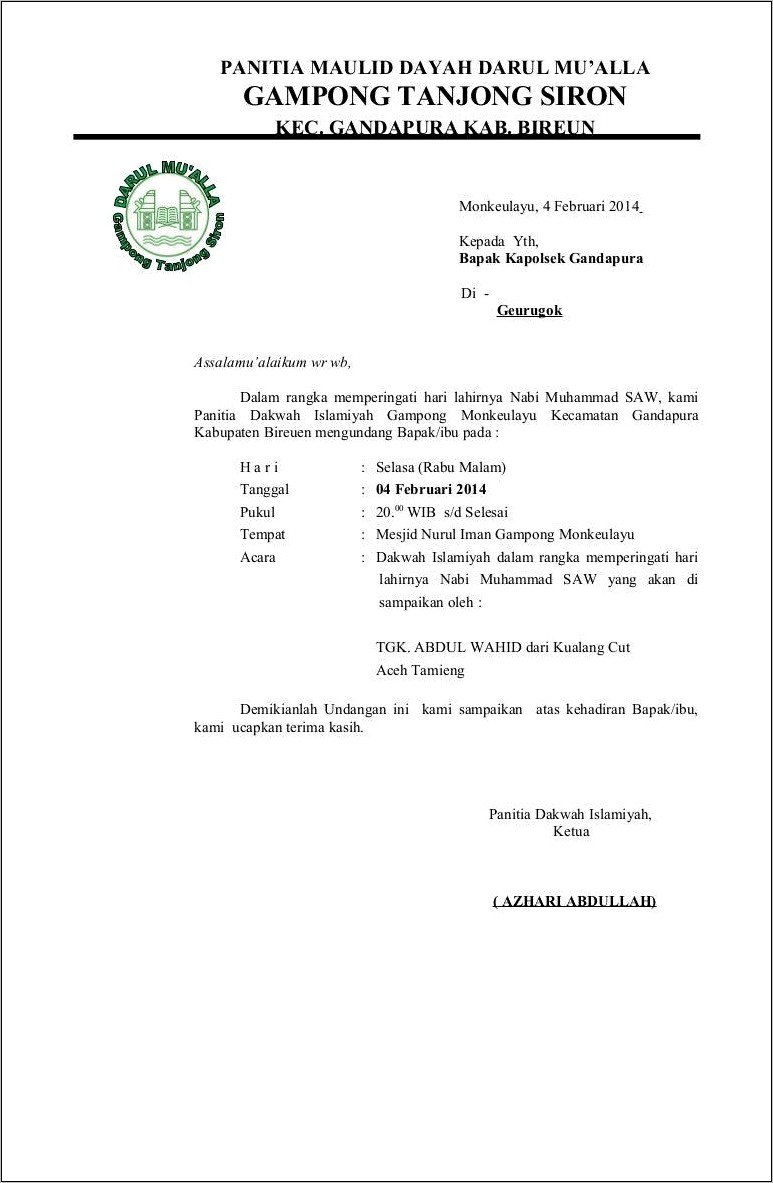Contoh Surat Undangan Rapat Muludan