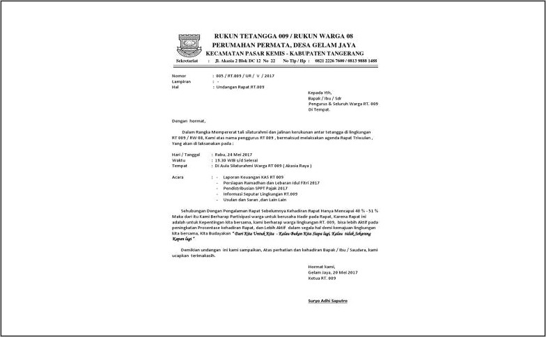 Contoh Surat Undangan Rapat Musyawarah Desa
