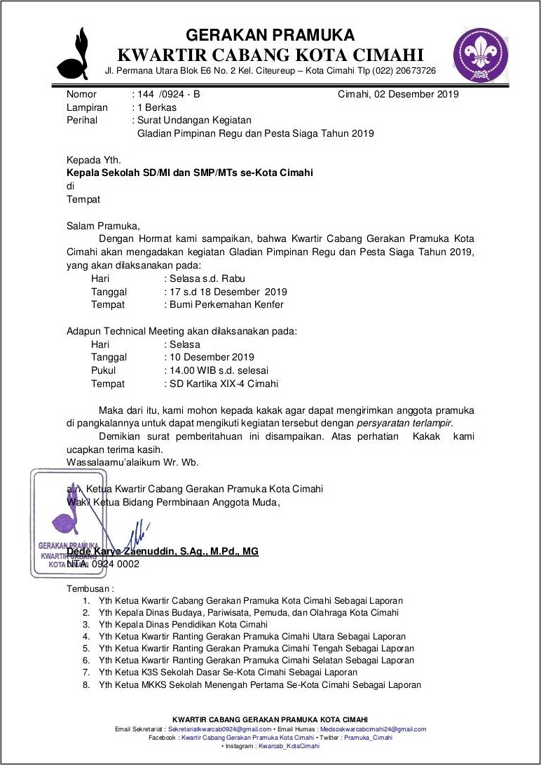 Contoh Surat Undangan Rapat Musyawarah Gugus Depan