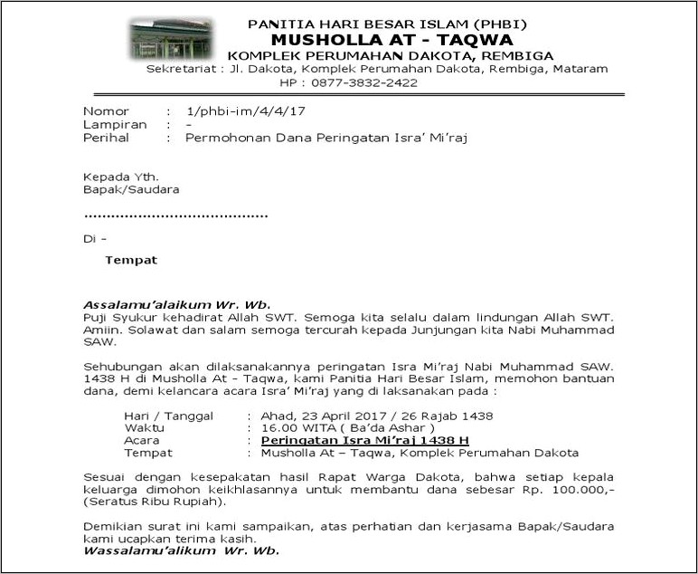 Contoh Surat Undangan Rapat Musyawarah Musholla