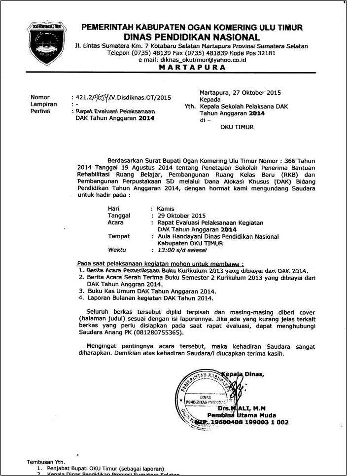 Contoh Surat Undangan Rapat Nasional