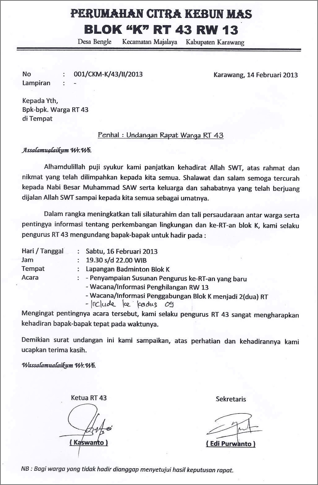 Contoh Surat Undangan Rapat O2sn
