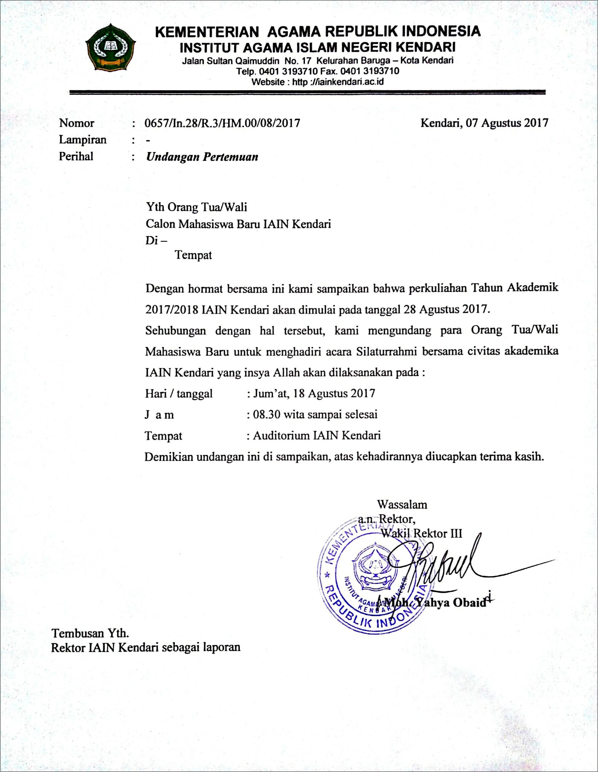 Contoh Surat Undangan Rapat Orang Tua Dari Sekolah