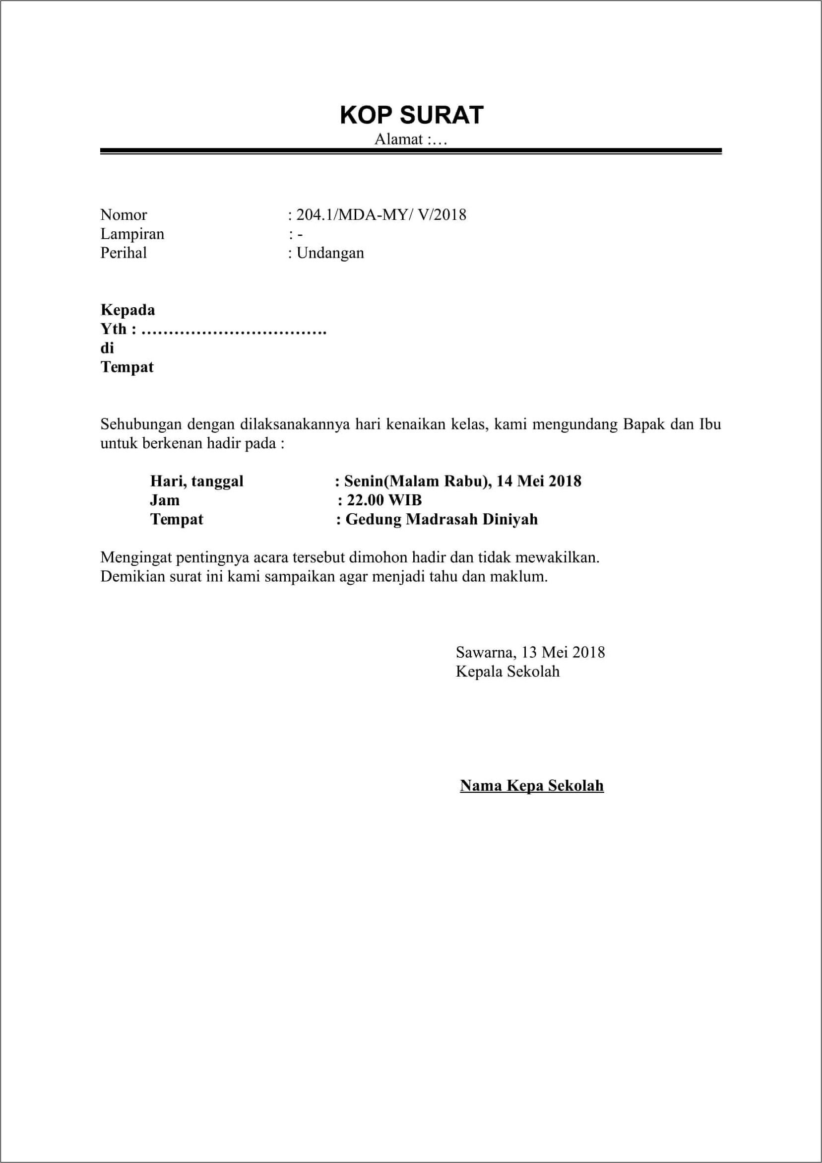Contoh Surat Undangan Rapat Orang Tua Doc