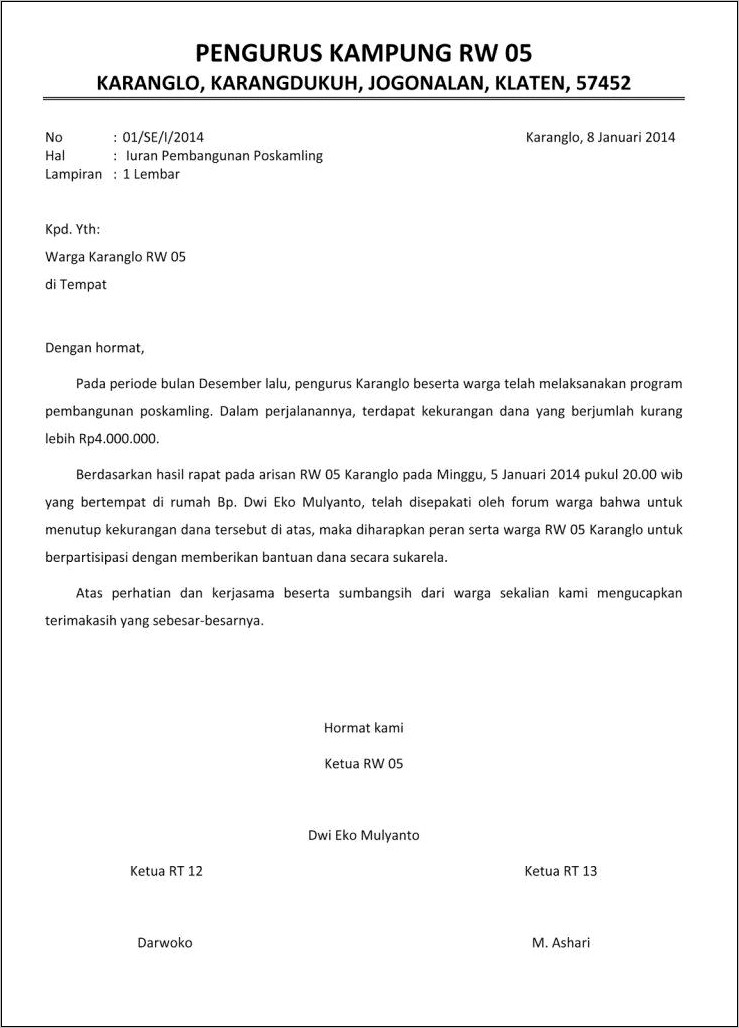 Contoh Surat Undangan Rapat Orang Tua Santri