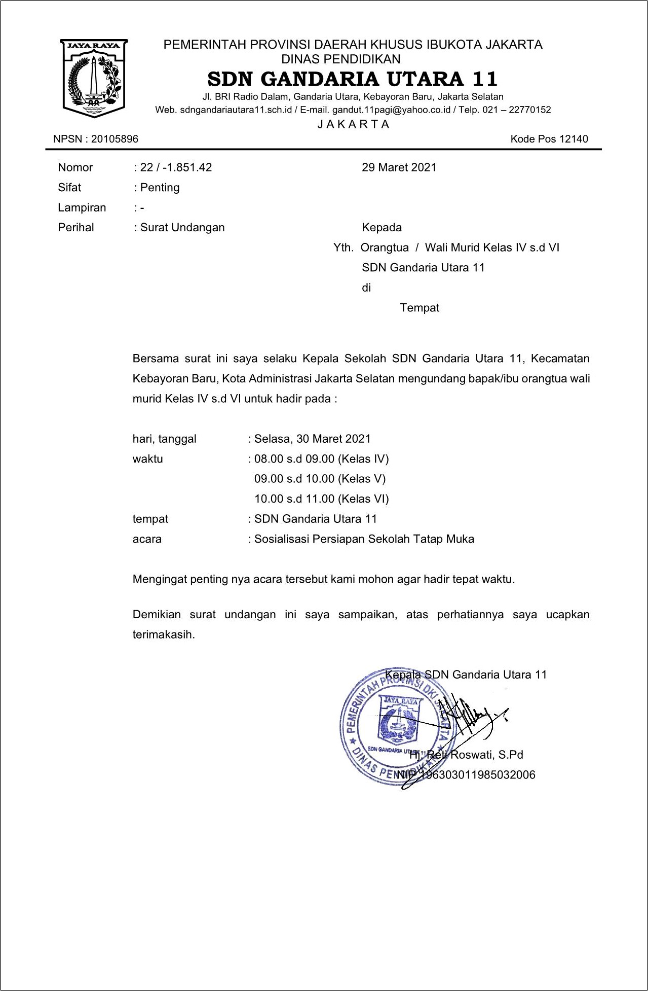 Contoh Surat Undangan Rapat Orang Tua Siswa Baru