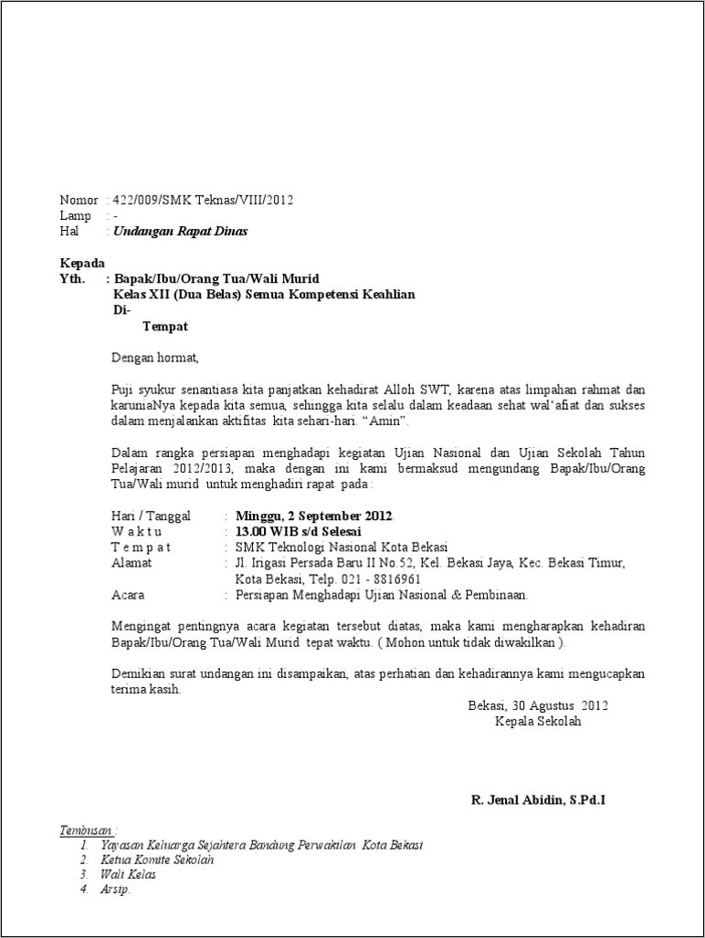 Contoh Surat Undangan Rapat Orang Tua Tentang Administrasi