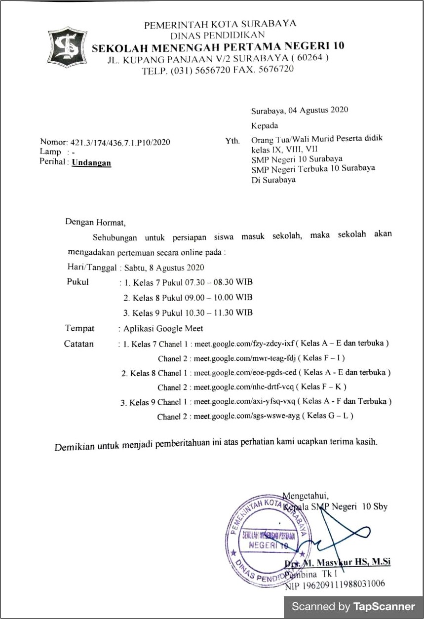 Contoh Surat Undangan Rapat Orang Tua Tentang Bsm
