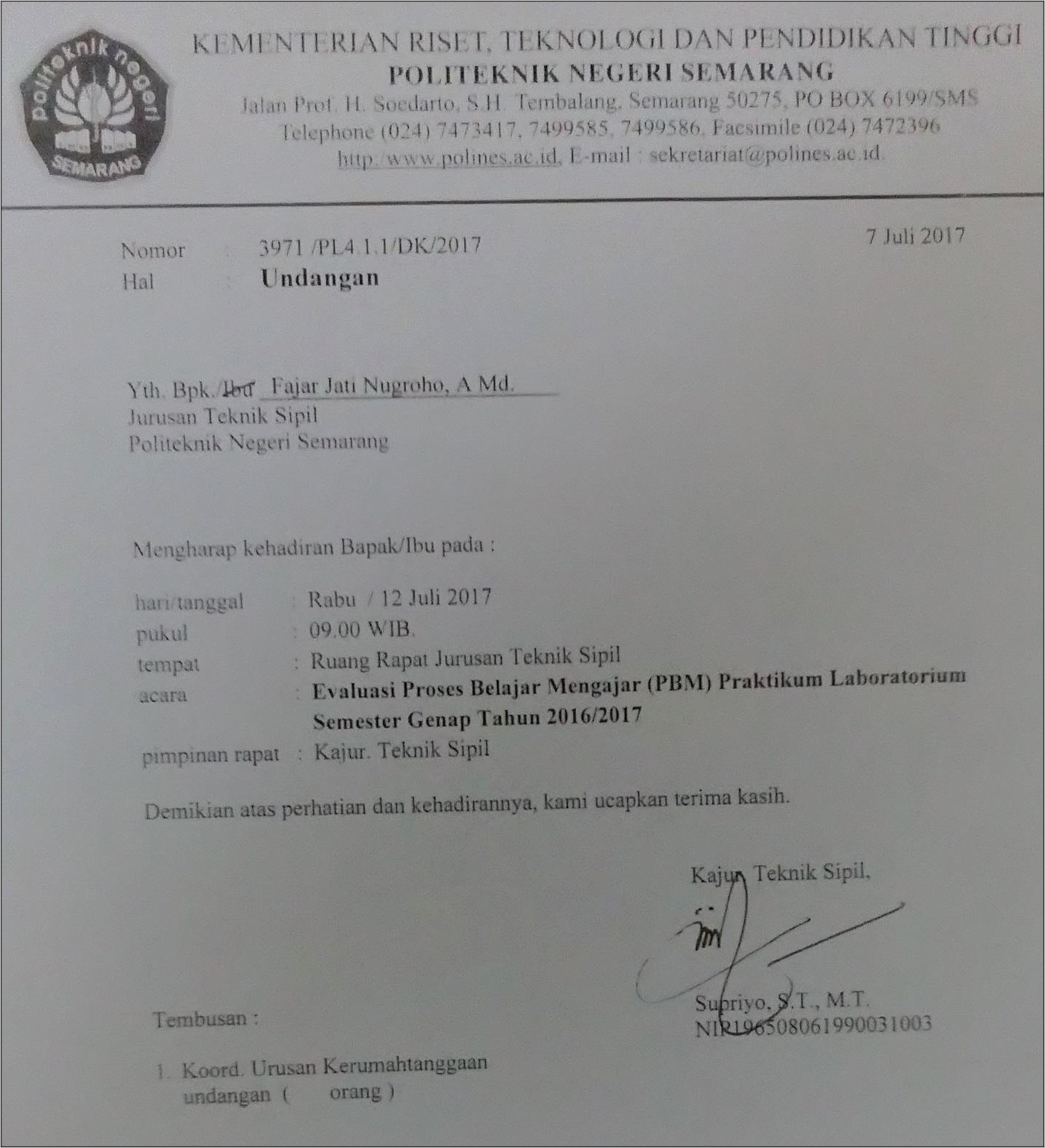 Contoh Surat Undangan Rapat Organisasi Mahasiswa Uki