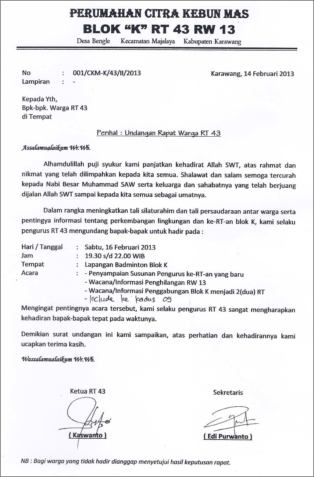 Contoh Surat Undangan Rapat Organisasi Masyarakat