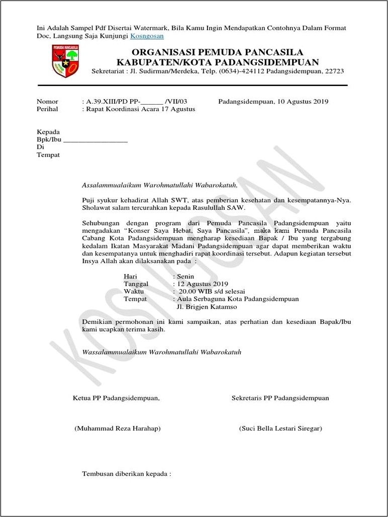 Contoh Surat Undangan Rapat Organisasi Pemuda